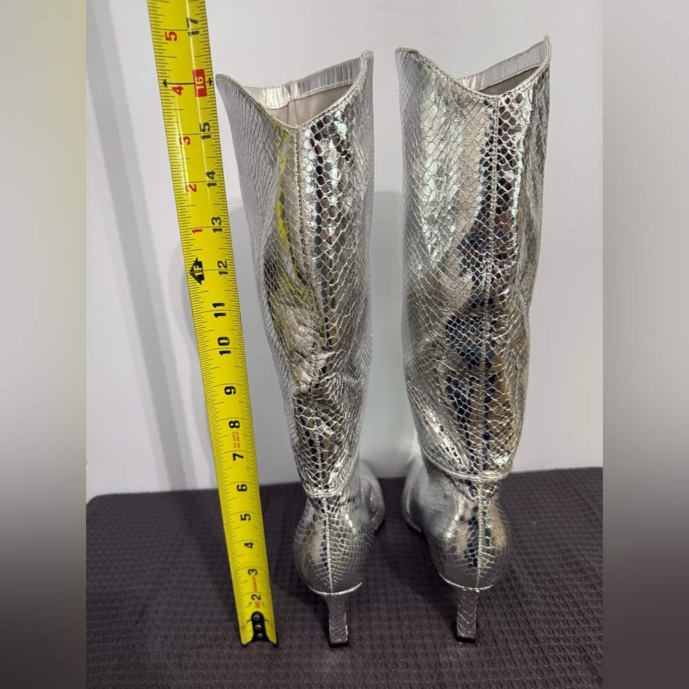 Metallic Silver Snake-Embossed Knee-High Boots Women’s 8 - Picture 6 of 14